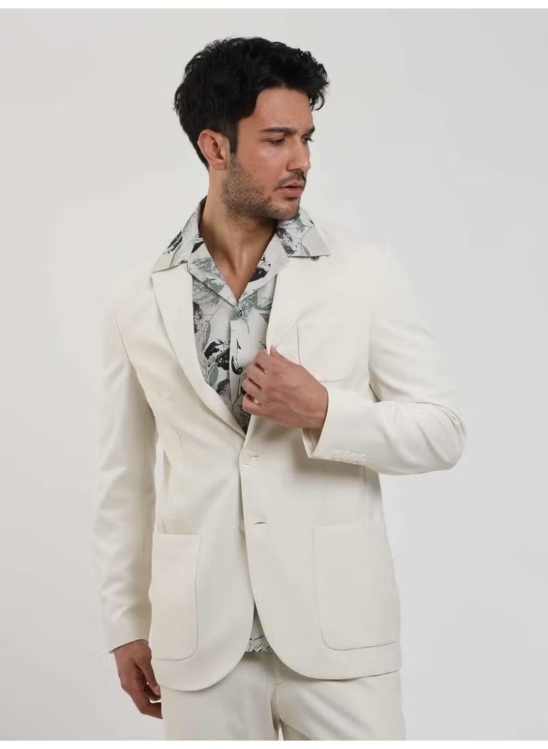Dufy Beige Men's Slim Fit Plain Mono Collar Casual Jacket 104432 - Image 3